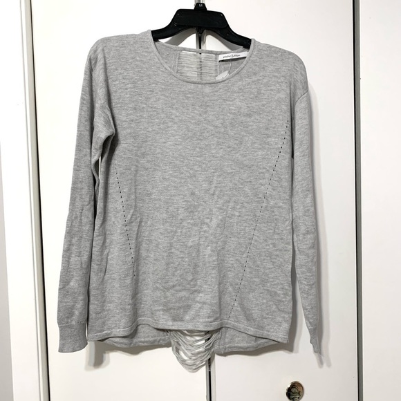 Stitches & Stripes Fringe Gray Knit Sweater open back distressed bohemian small - Picture 2 of 7